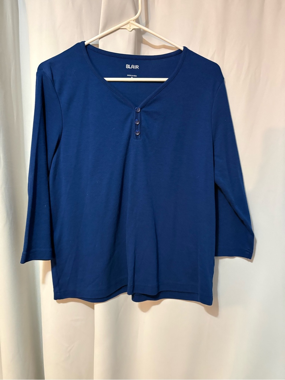 Blair Royal Blue V-Neck Three-Button Long Sleeve Top #2412